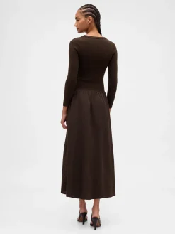 Mixed Media Drop-Waist Maxi Dress