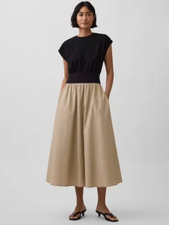 Mixed Media Drop-Waist Midi Dress