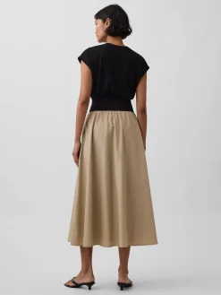 Mixed Media Drop-Waist Midi Dress