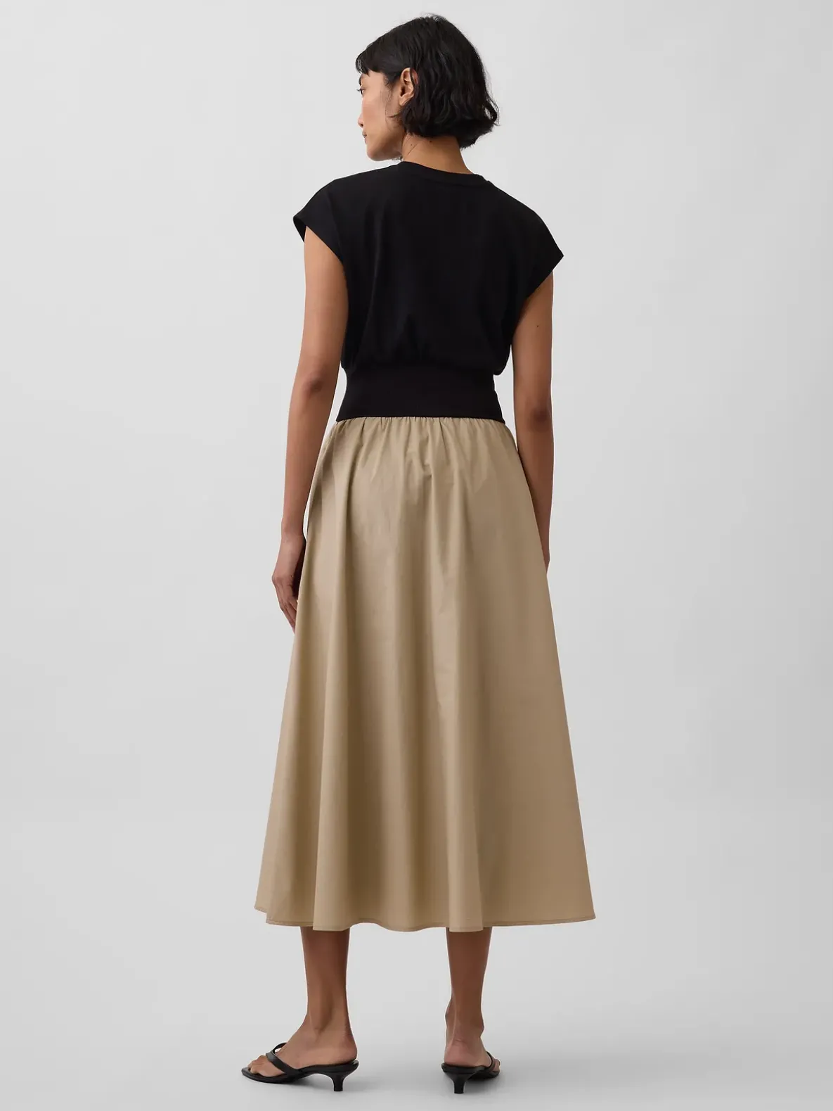 Mixed Media Drop-Waist Midi Dress