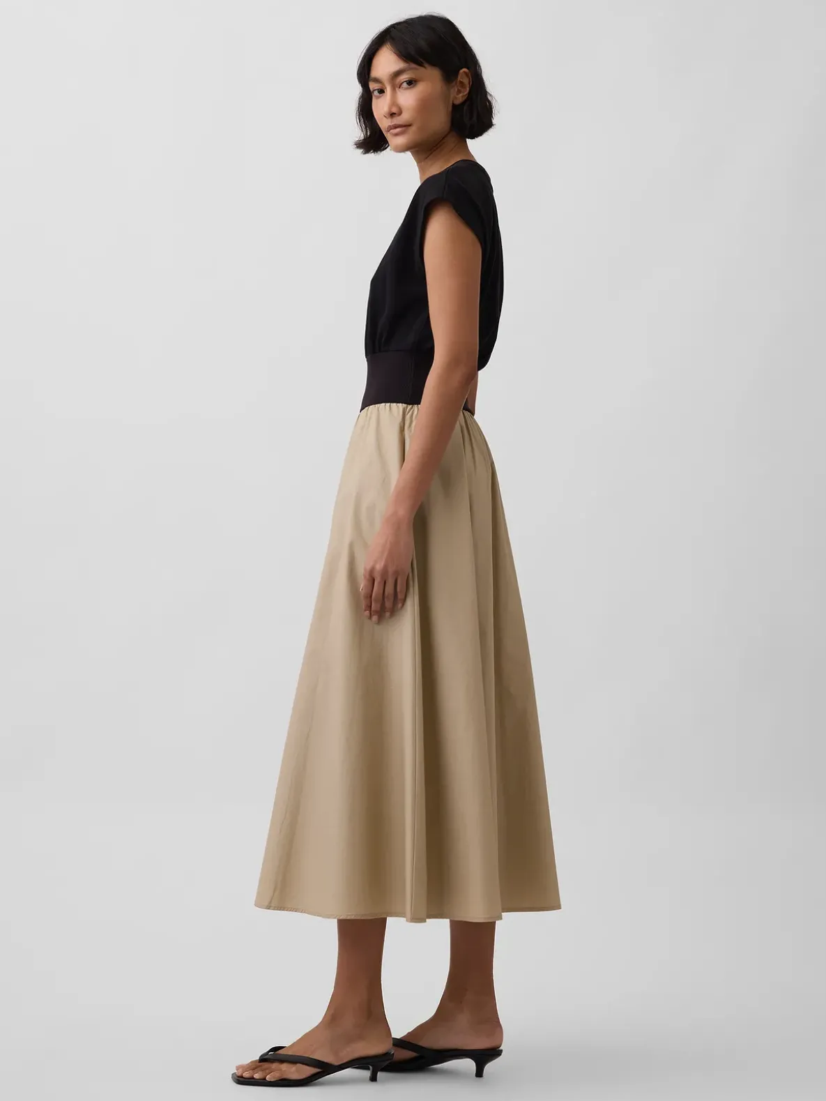 Mixed Media Drop-Waist Midi Dress