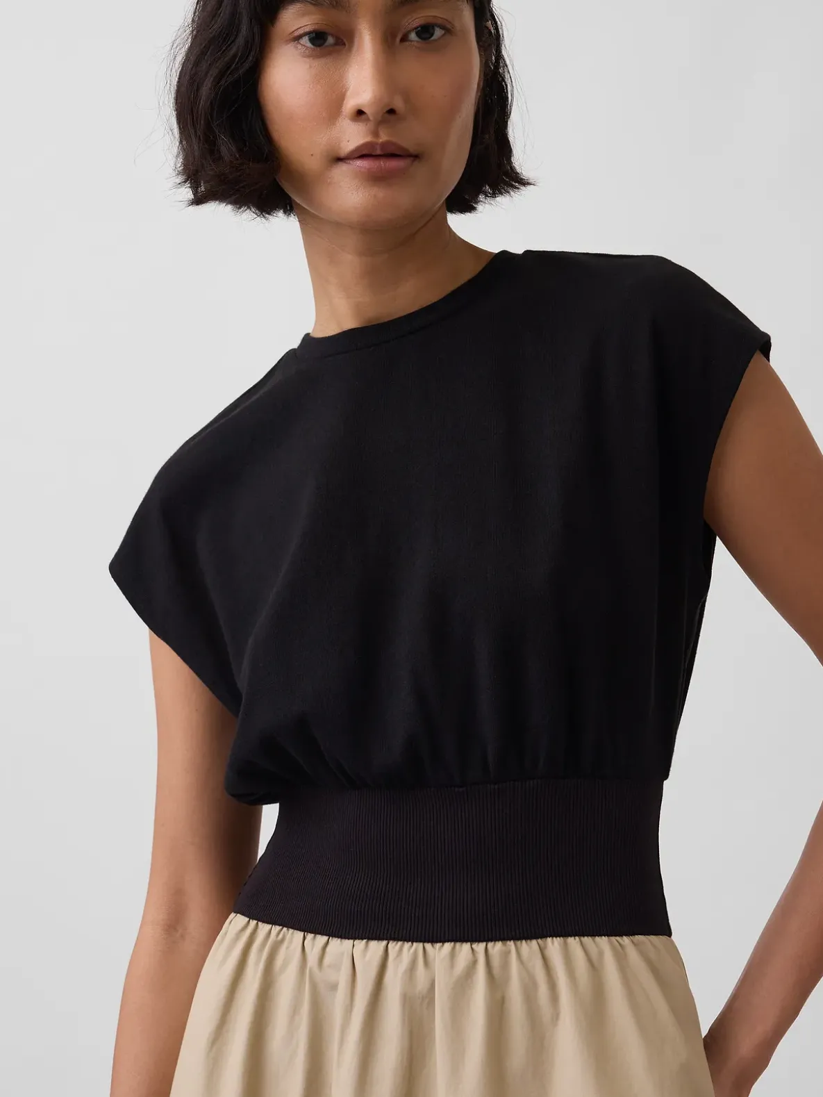 Mixed Media Drop-Waist Midi Dress