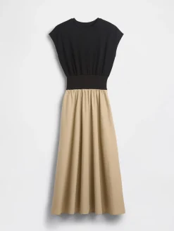 Mixed Media Drop-Waist Midi Dress