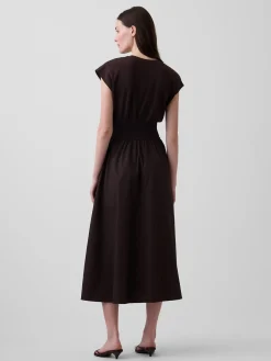 Mixed Media Drop-Waist Midi Dress