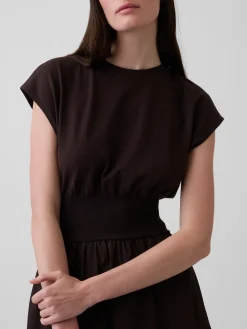 Mixed Media Drop-Waist Midi Dress