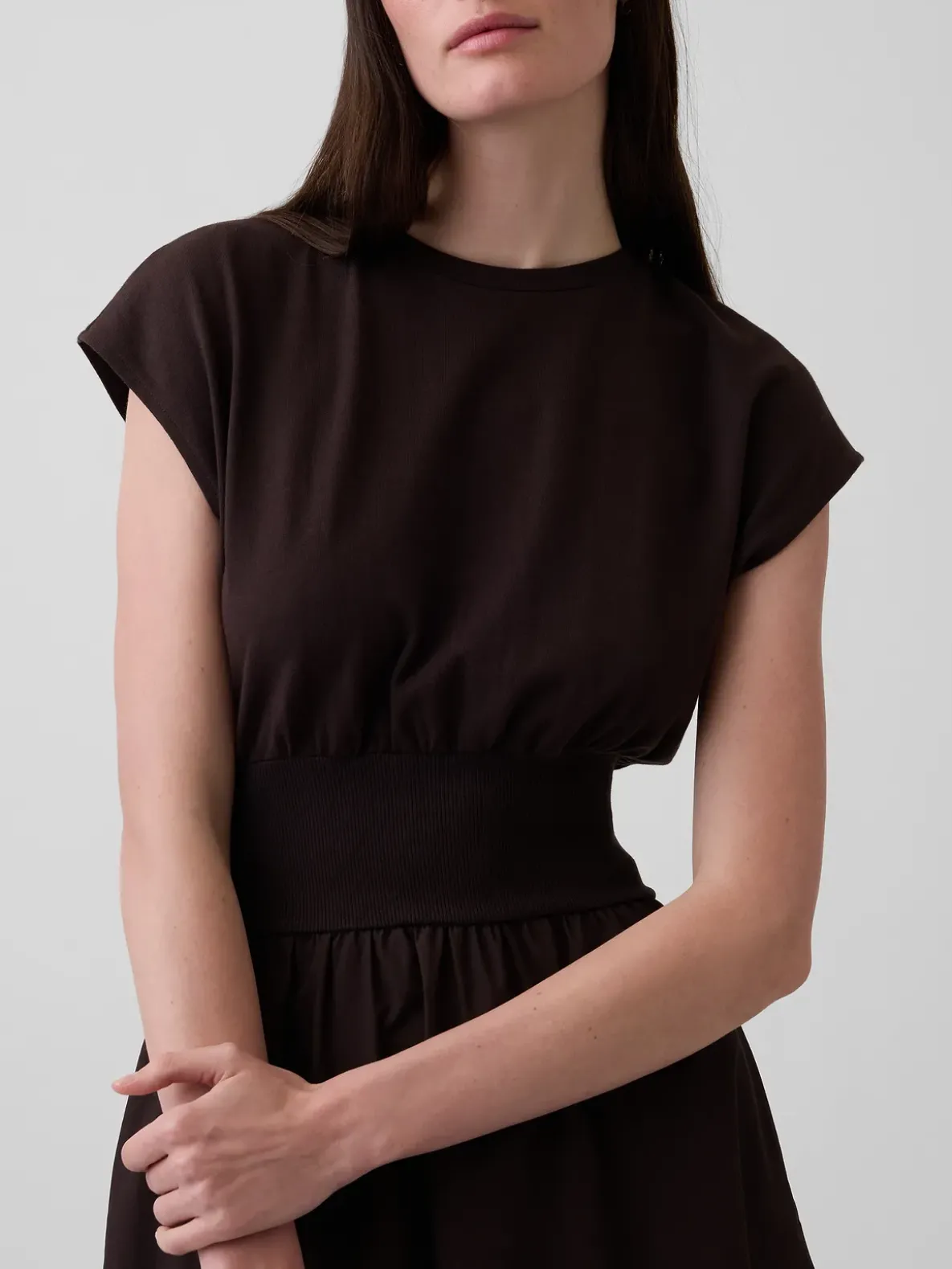 Mixed Media Drop-Waist Midi Dress