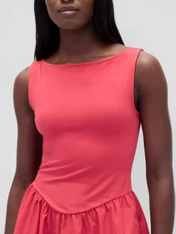 Mixed Media Drop-Waist Mini Dress