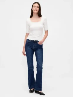 Modal Rib Lace-Trim Square-Neck T-Shirt