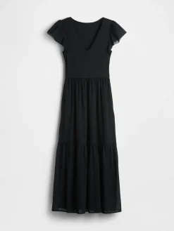 Modern Mixed Media Ruffle Maxi Dress