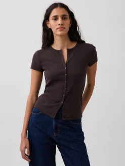 Modern Rib Button-Front Crew T-Shirt