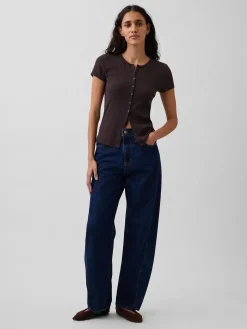 Modern Rib Button-Front Crew T-Shirt