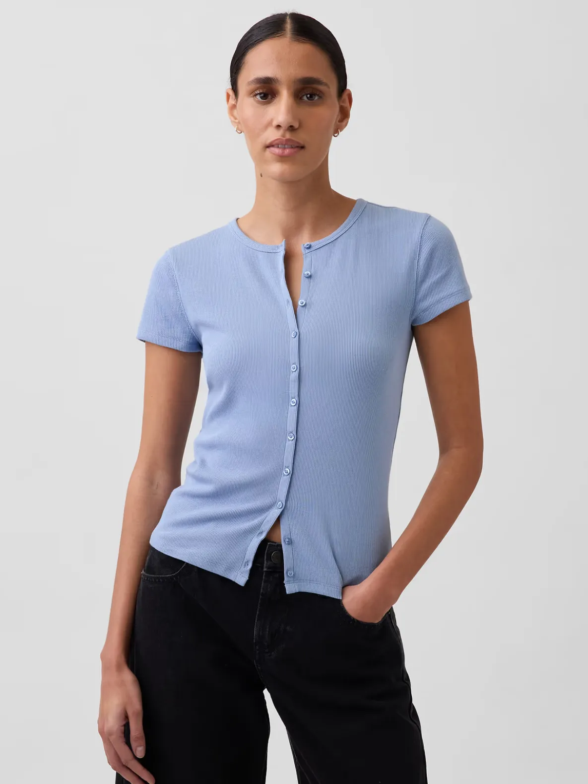 Modern Rib Button-Front Crew T-Shirt