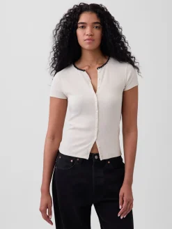 Modern Rib Button-Front Crew T-Shirt