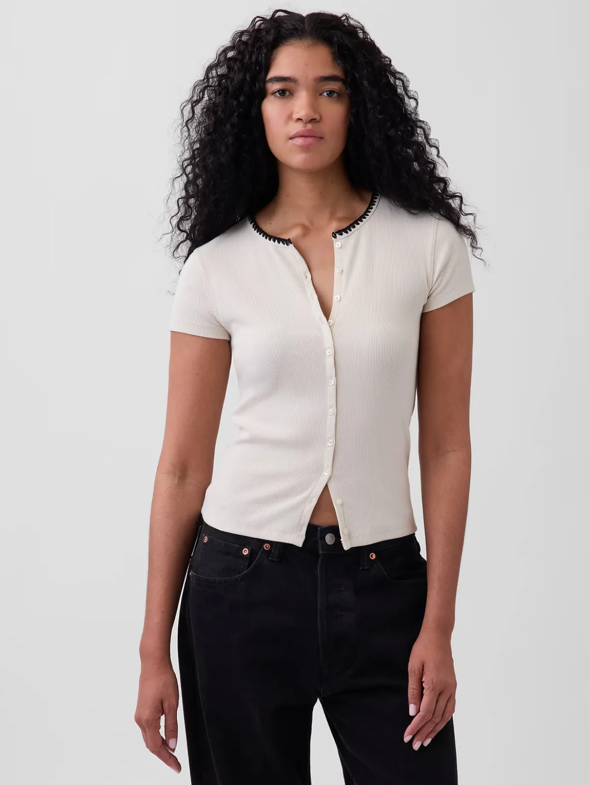 Modern Rib Button-Front Crew T-Shirt