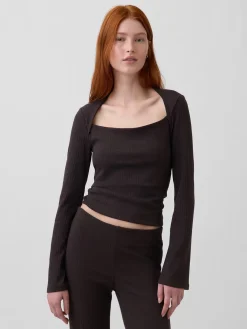 Modern Rib Envelope-Neck Top