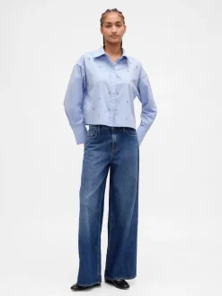 Organic Cotton Embellished Straight-Hem Crop Shirt