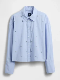 Organic Cotton Embellished Straight-Hem Crop Shirt