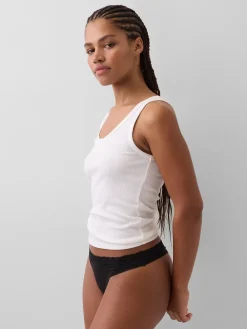 Organic Stretch Cotton Lace-Trim Thong