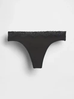 Organic Stretch Cotton Lace-Trim Thong