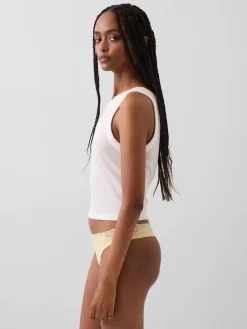 Organic Stretch Cotton Lace-Trim Thong