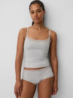 Organic Stretch Cotton Lace-Trim Shelf-Bra Cami