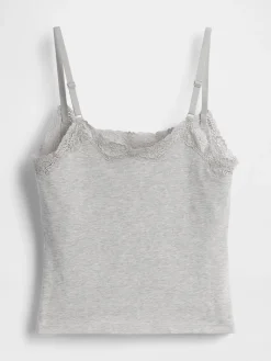 Organic Stretch Cotton Lace-Trim Shelf-Bra Cami