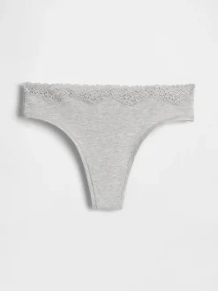Organic Stretch Cotton Lace-Trim Thong
