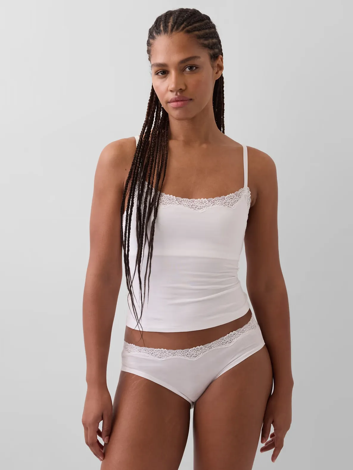 Organic Stretch Cotton Lace-Trim Shelf-Bra Cami