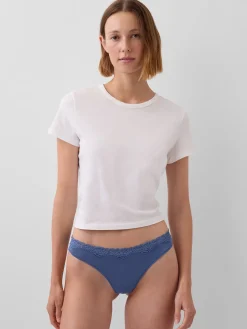 Organic Stretch Cotton Lace-Trim Thong