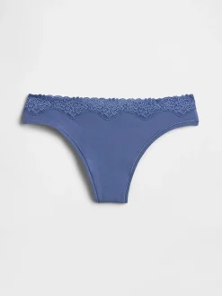 Organic Stretch Cotton Lace-Trim Thong