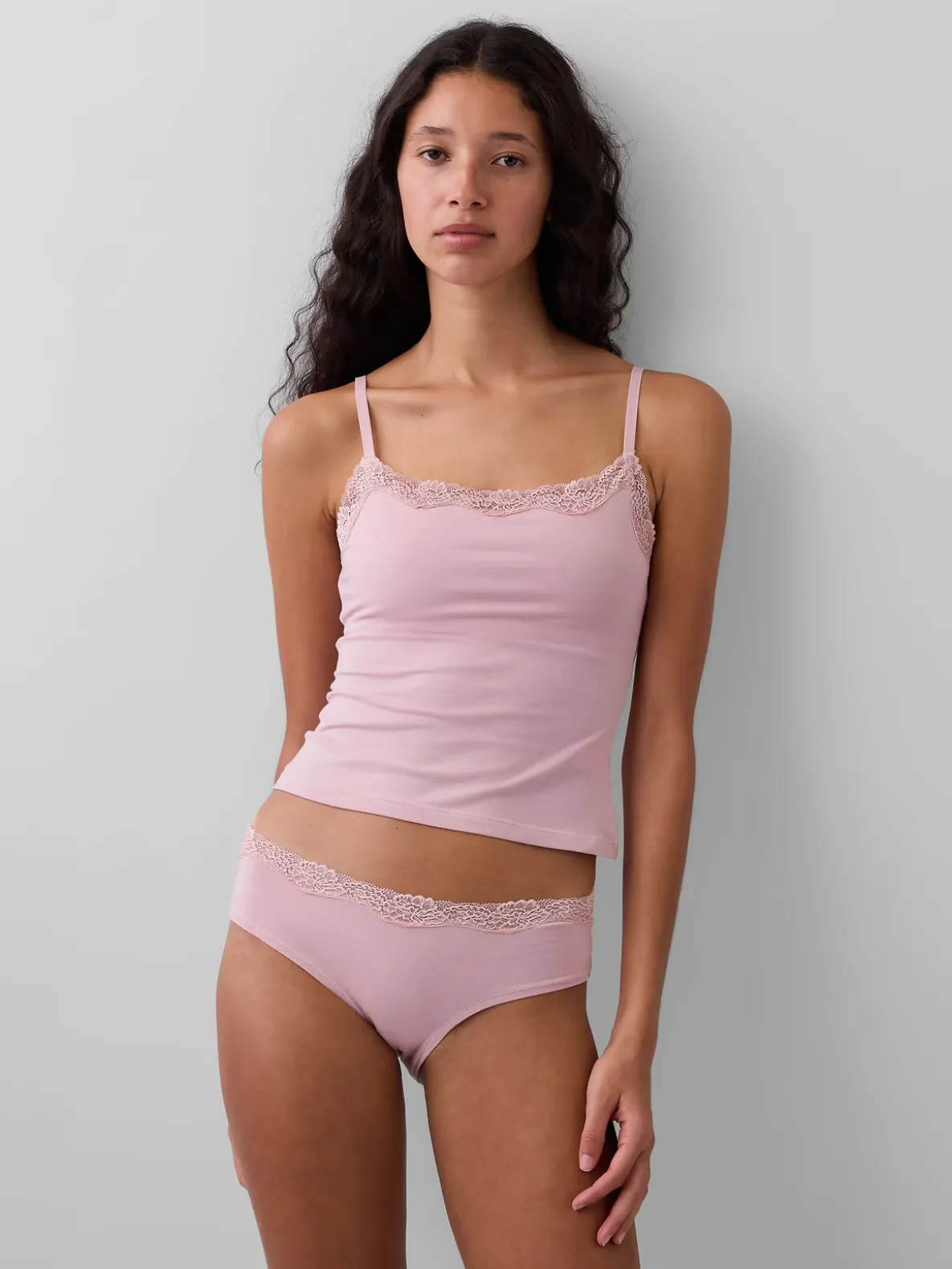 Organic Stretch Cotton Lace-Trim Shelf-Bra Cami