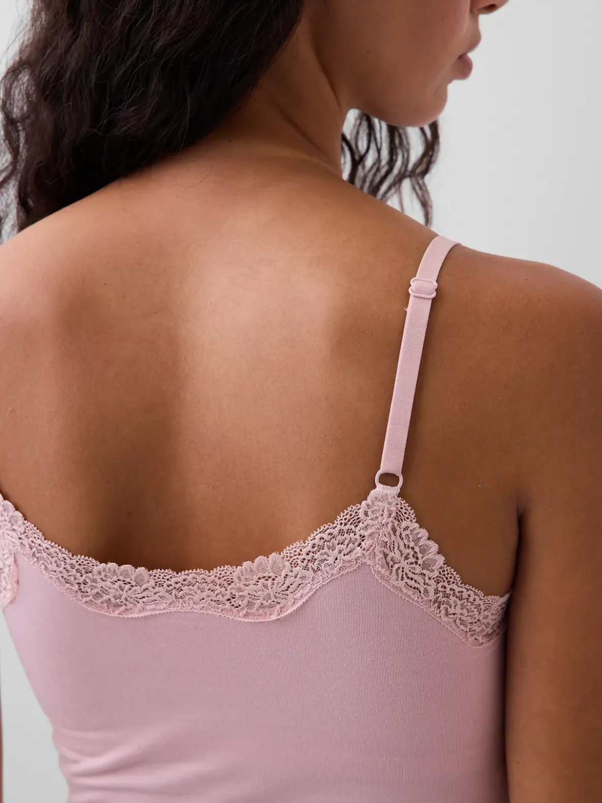 Organic Stretch Cotton Lace-Trim Shelf-Bra Cami