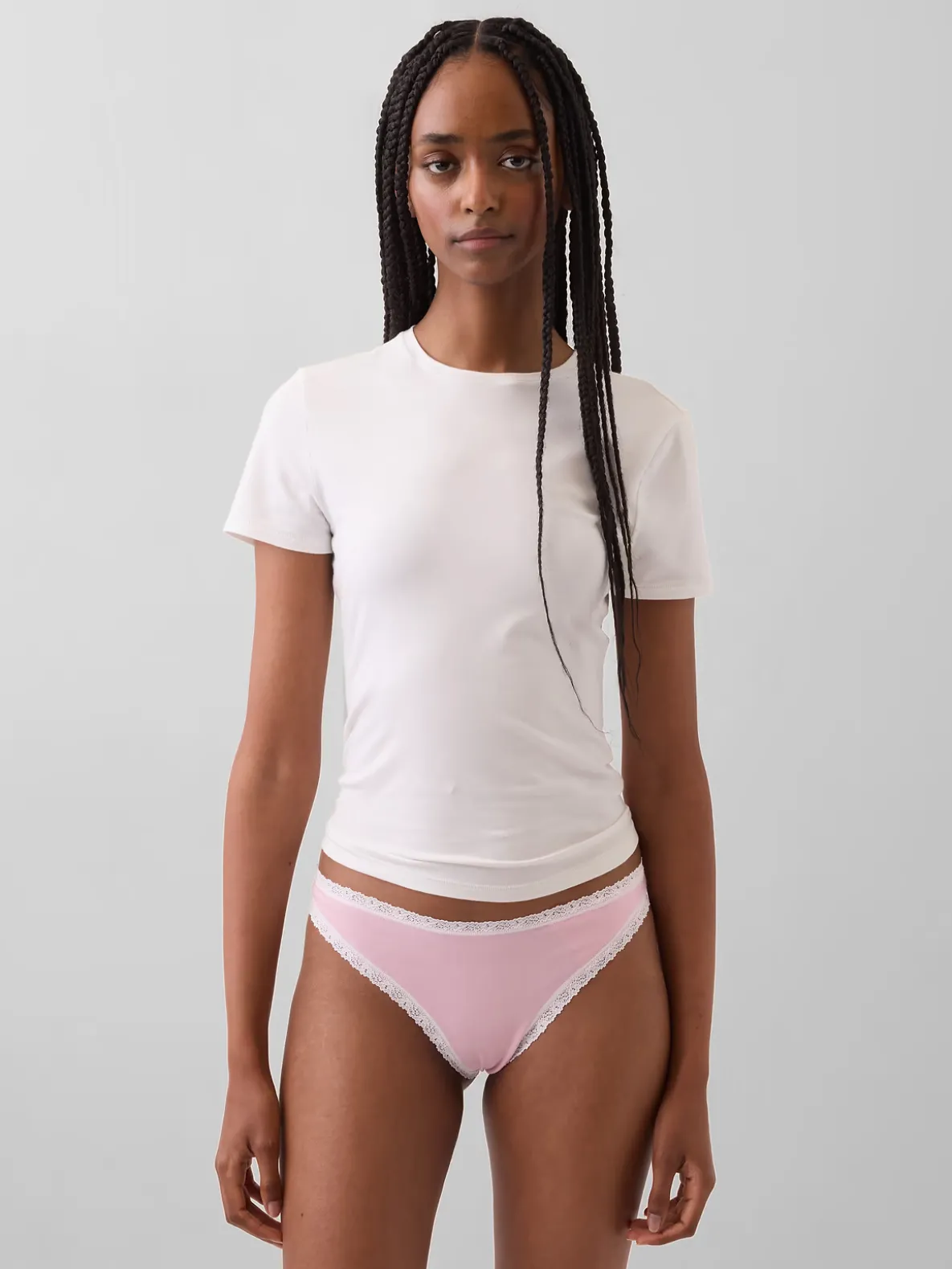 Organic Stretch Cotton Lace-Trim Thong