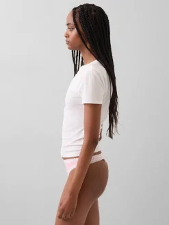 Organic Stretch Cotton Lace-Trim Thong