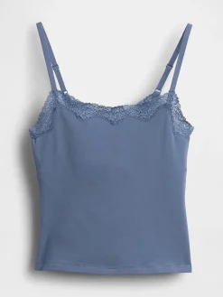 Organic Stretch Cotton Lace-Trim Shelf-Bra Cami