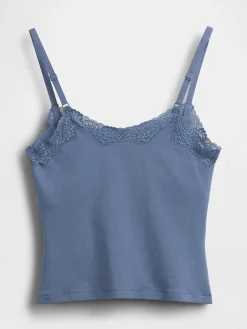Organic Stretch Cotton Lace-Trim Shelf-Bra Cami