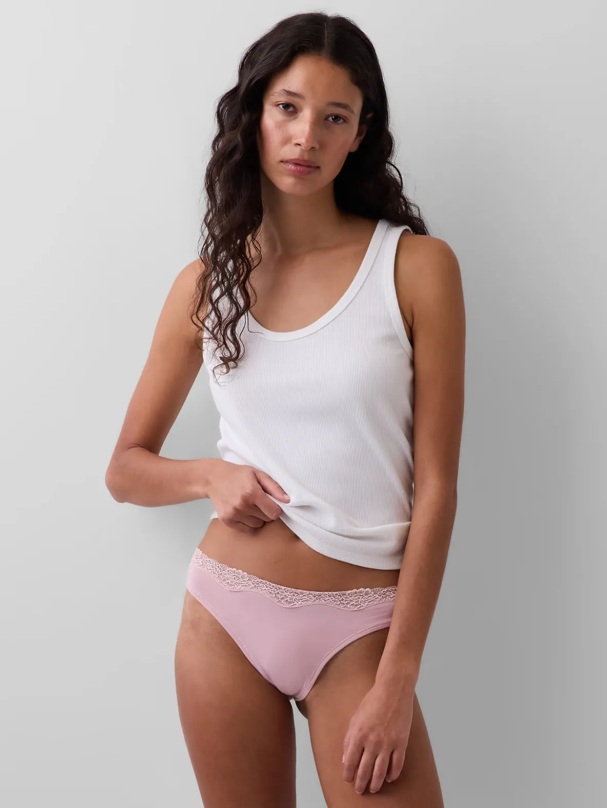 Organic Stretch Cotton Lace-Trim Thong