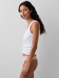 Organic Stretch Cotton Lace-Trim Thong