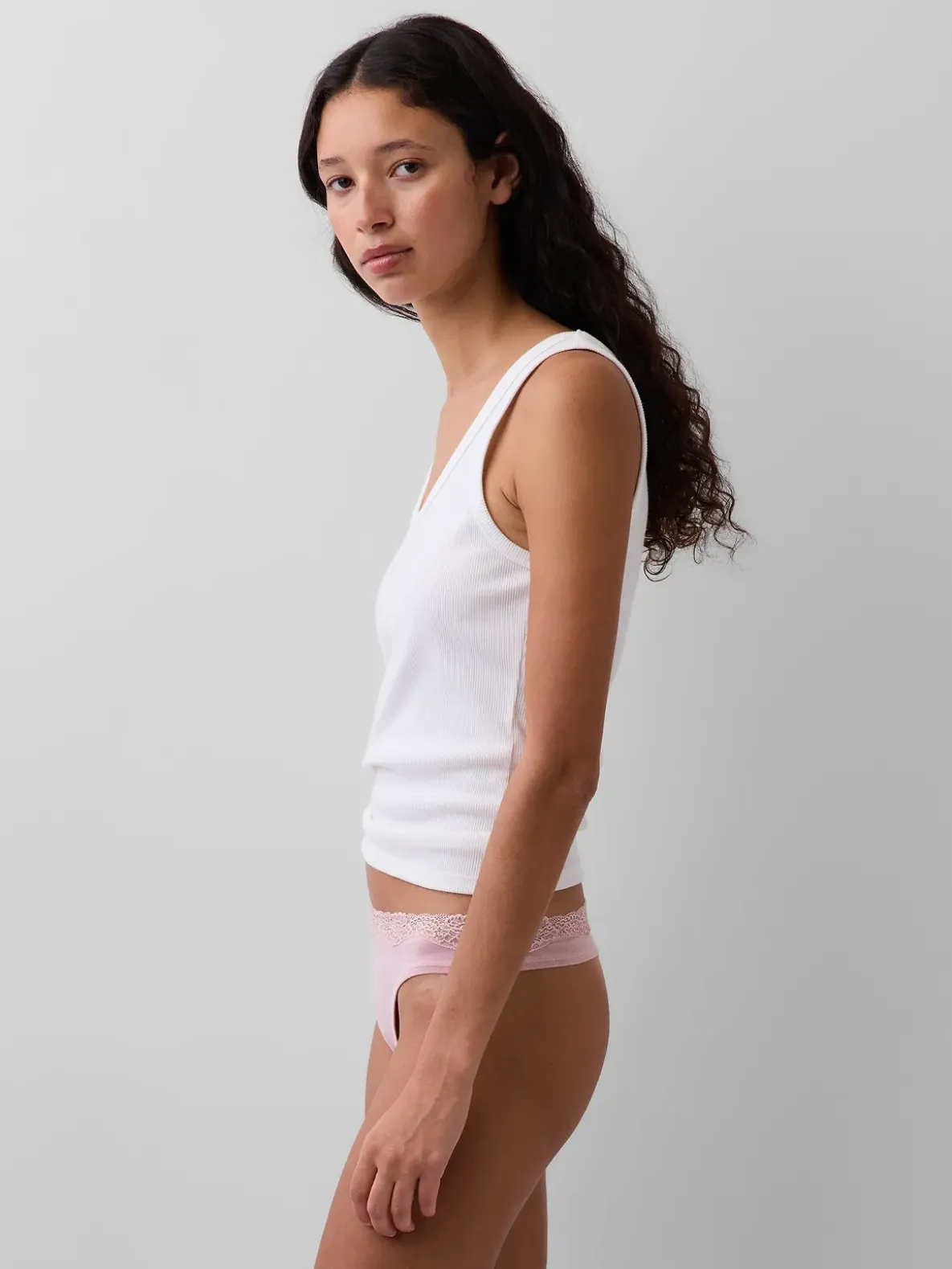 Organic Stretch Cotton Lace-Trim Thong