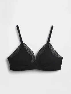 Organic Stretch Cotton Lace-Trim Triangle Bra
