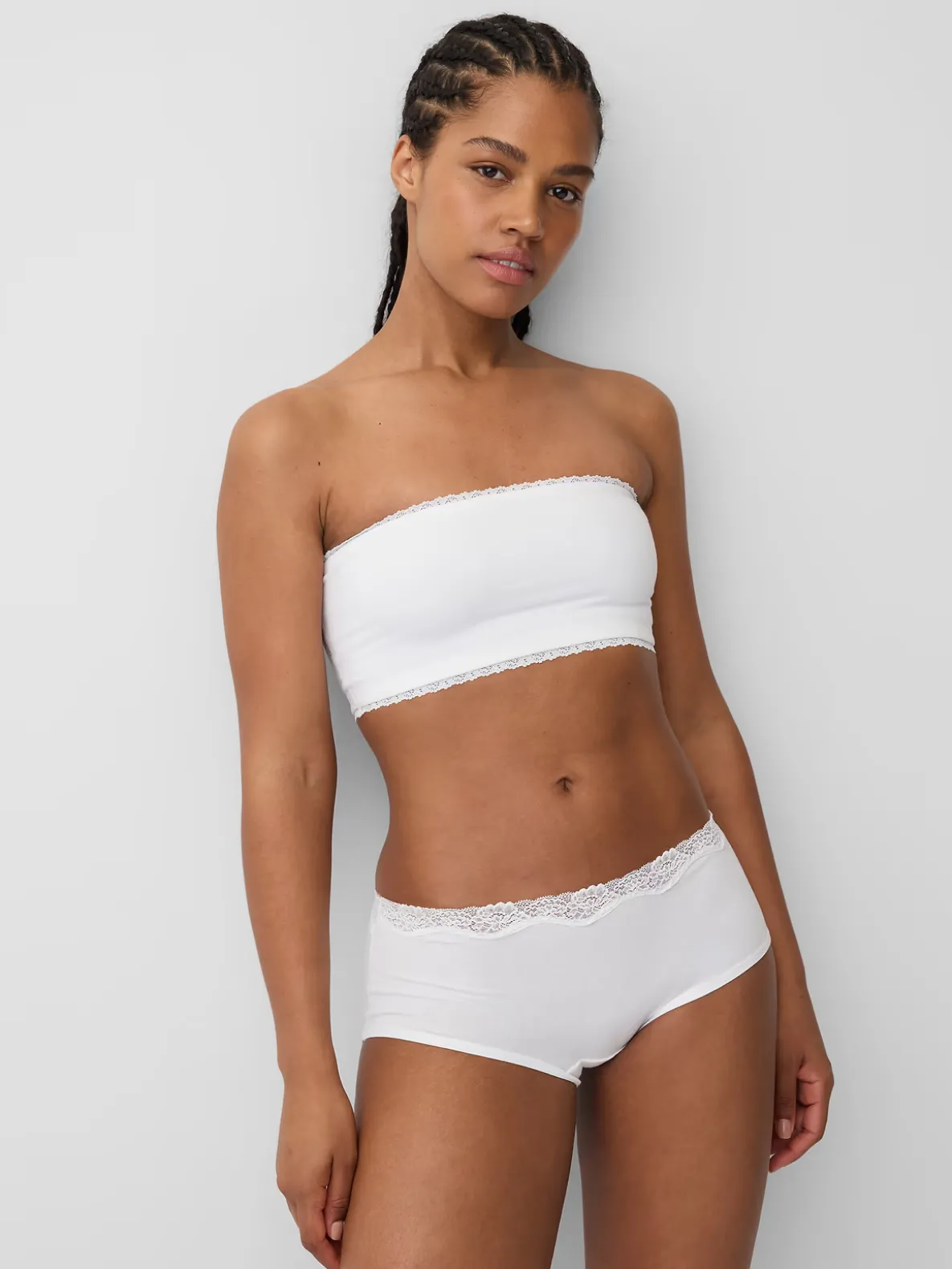 Organic Stretch Cotton Lace-Trim Bandeau Bralette