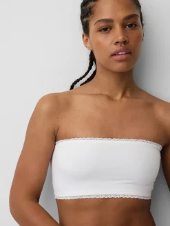 Organic Stretch Cotton Lace-Trim Bandeau Bralette