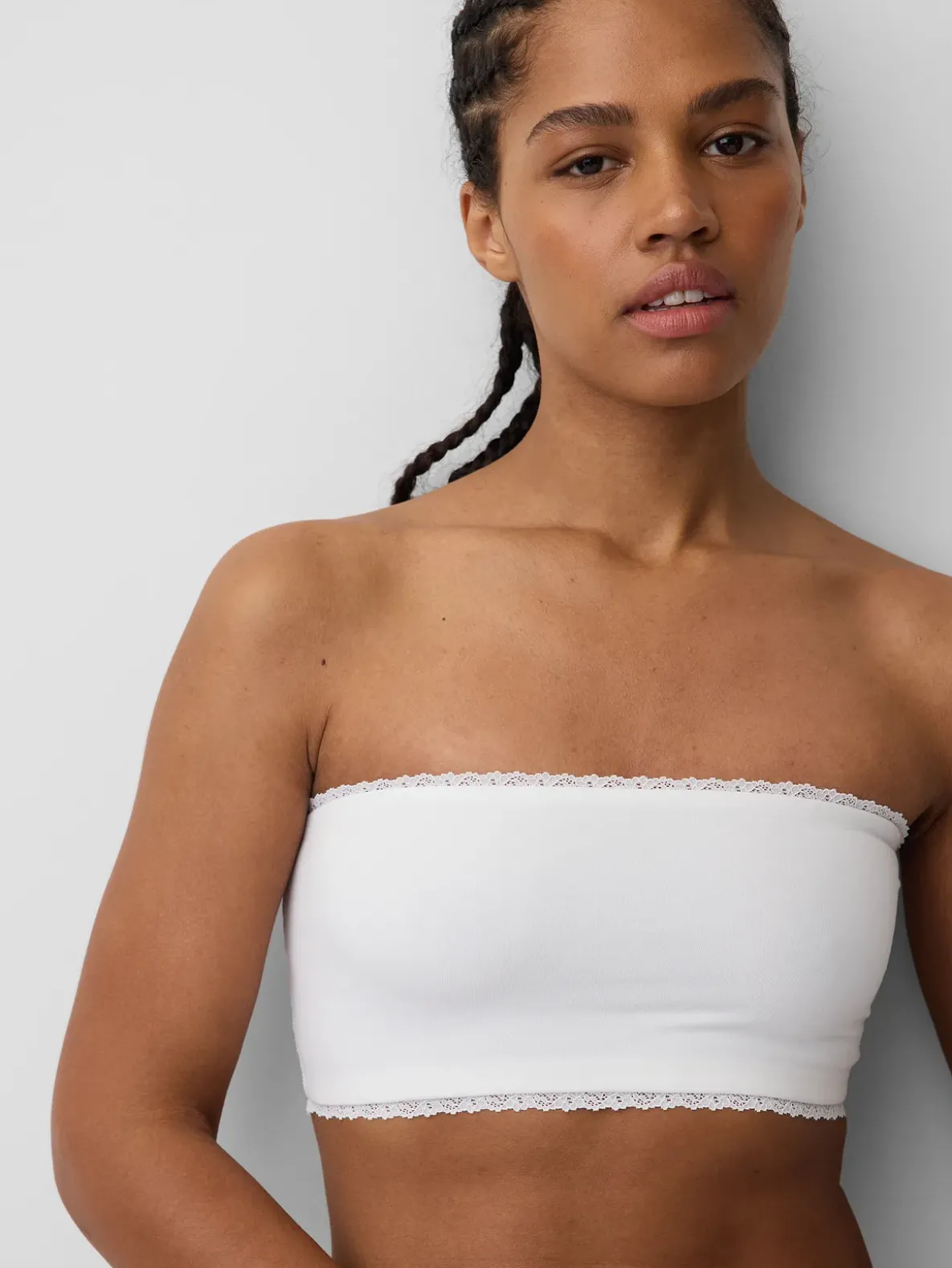 Organic Stretch Cotton Lace-Trim Bandeau Bralette