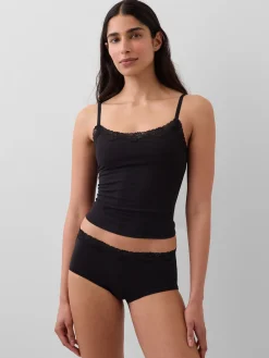 Organic Stretch Cotton Lace-Trim Shelf-Bra Cami