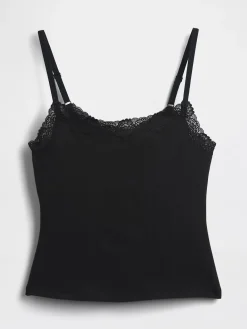 Organic Stretch Cotton Lace-Trim Shelf-Bra Cami