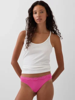Organic Stretch Cotton Lace-Trim Thong