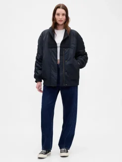 Oversized Knit-Trim Bomber Jacket