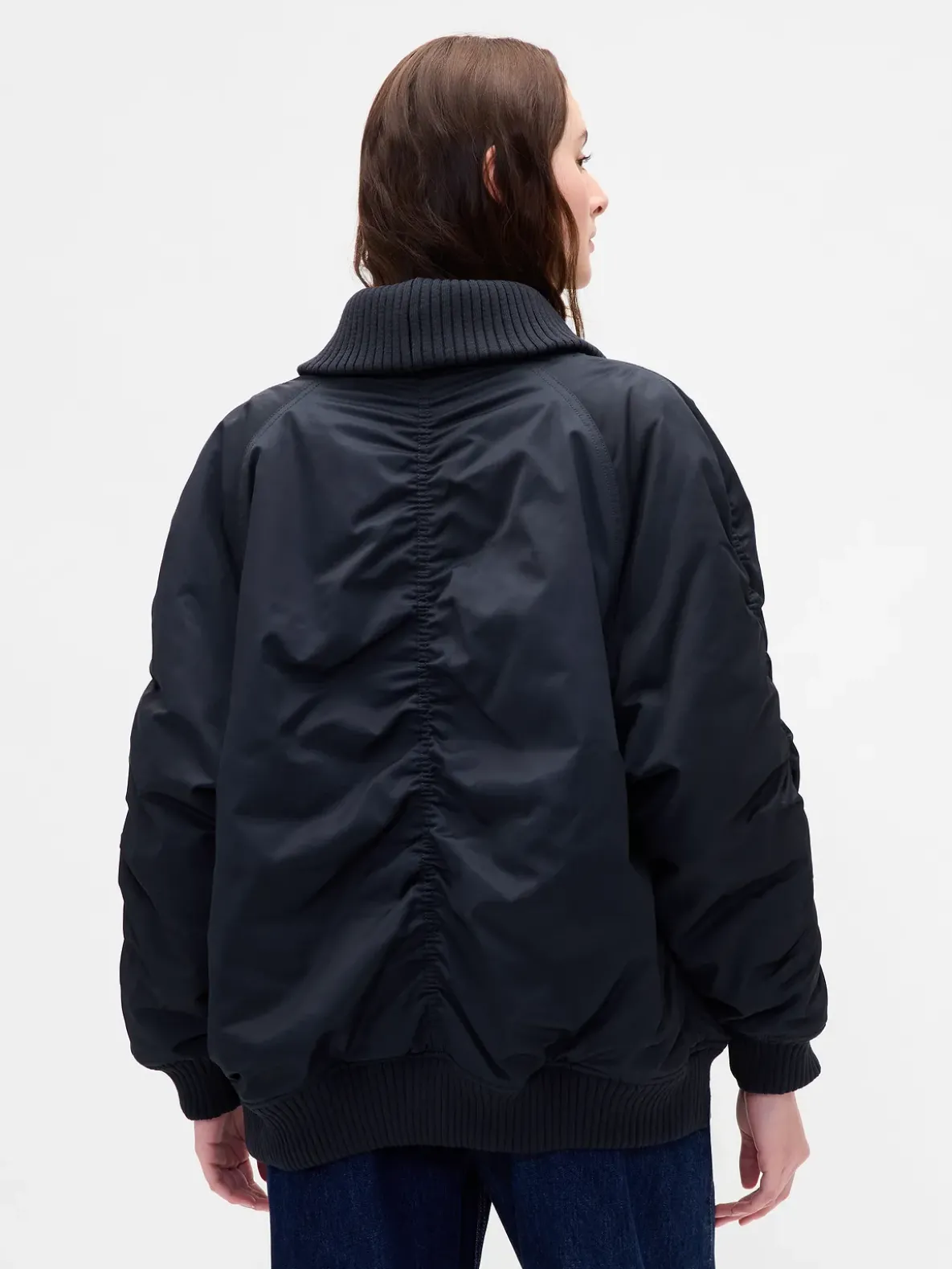 Oversized Knit-Trim Bomber Jacket