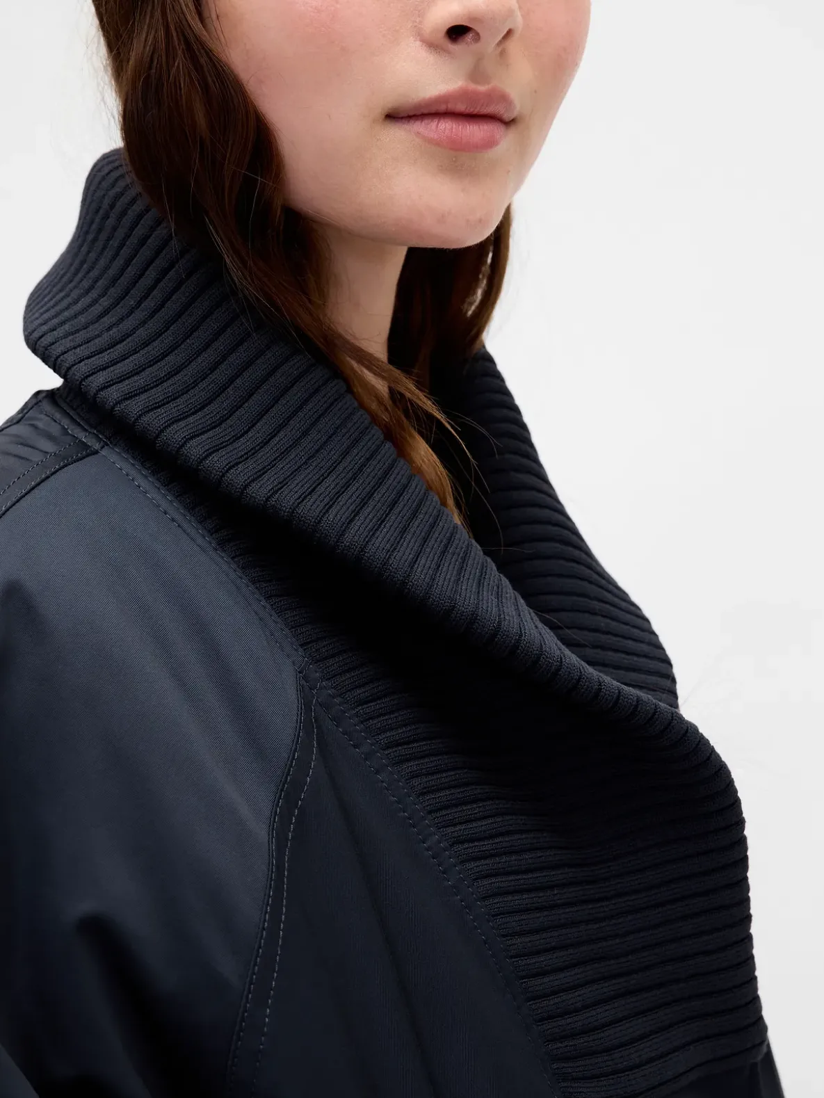Oversized Knit-Trim Bomber Jacket