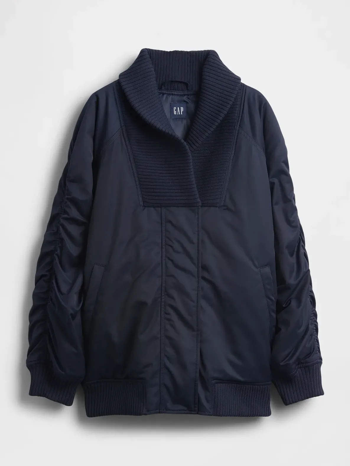 Oversized Knit-Trim Bomber Jacket